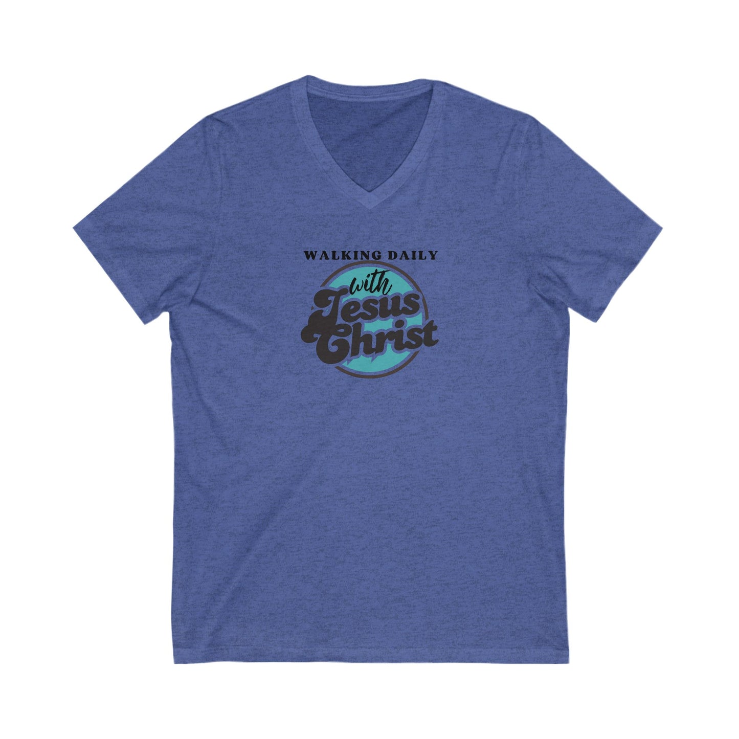 Christian V-Neck Tee - Walking Daily with Jesus Christ