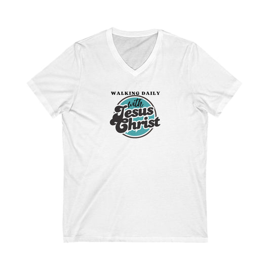 Christian V-Neck Tee - Walking Daily with Jesus Christ